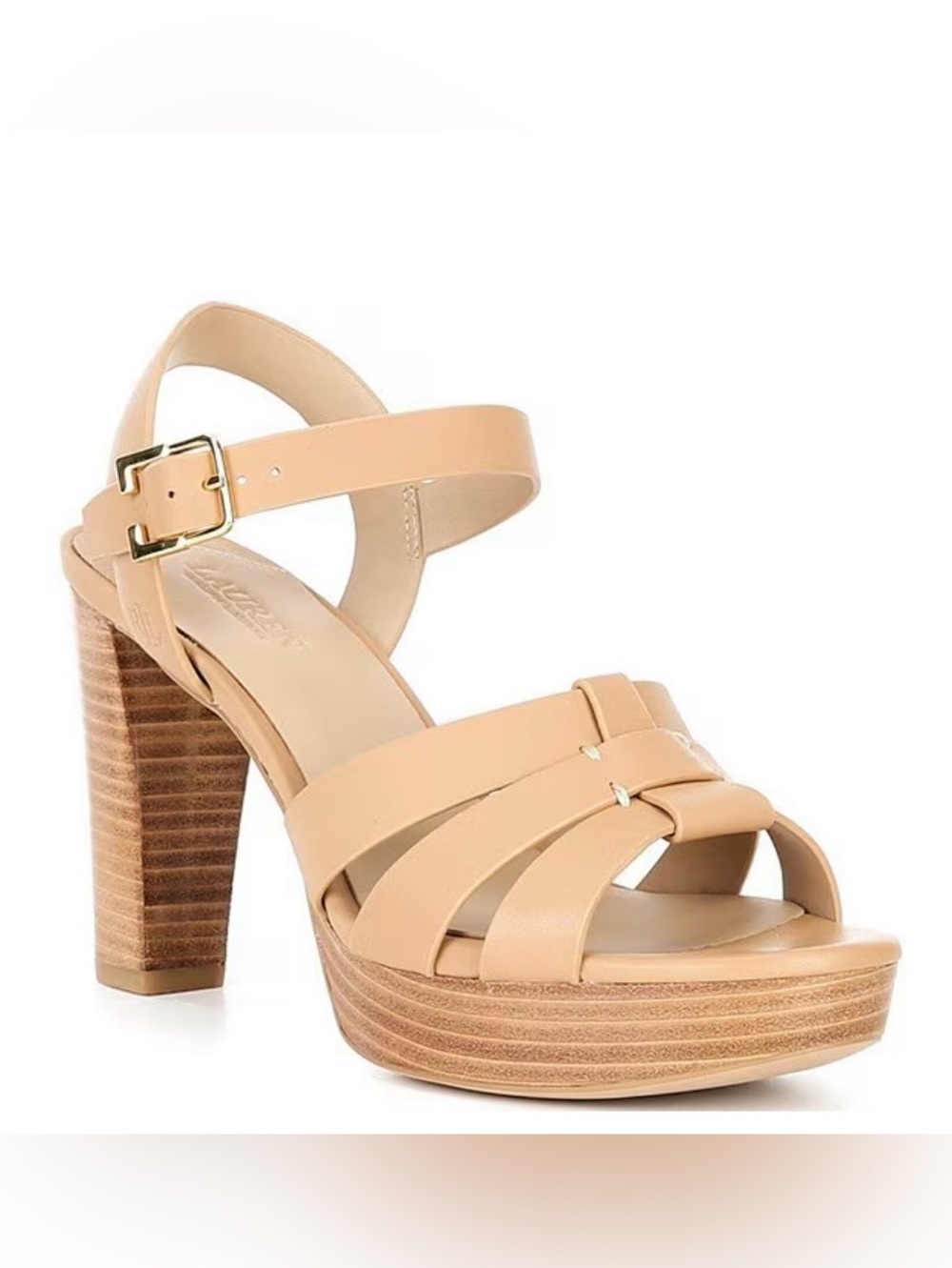 Lauren Ralph Lauren Soffia Pink Nappa Leather Platform Stacked Heel Sz 9.5 BNWB